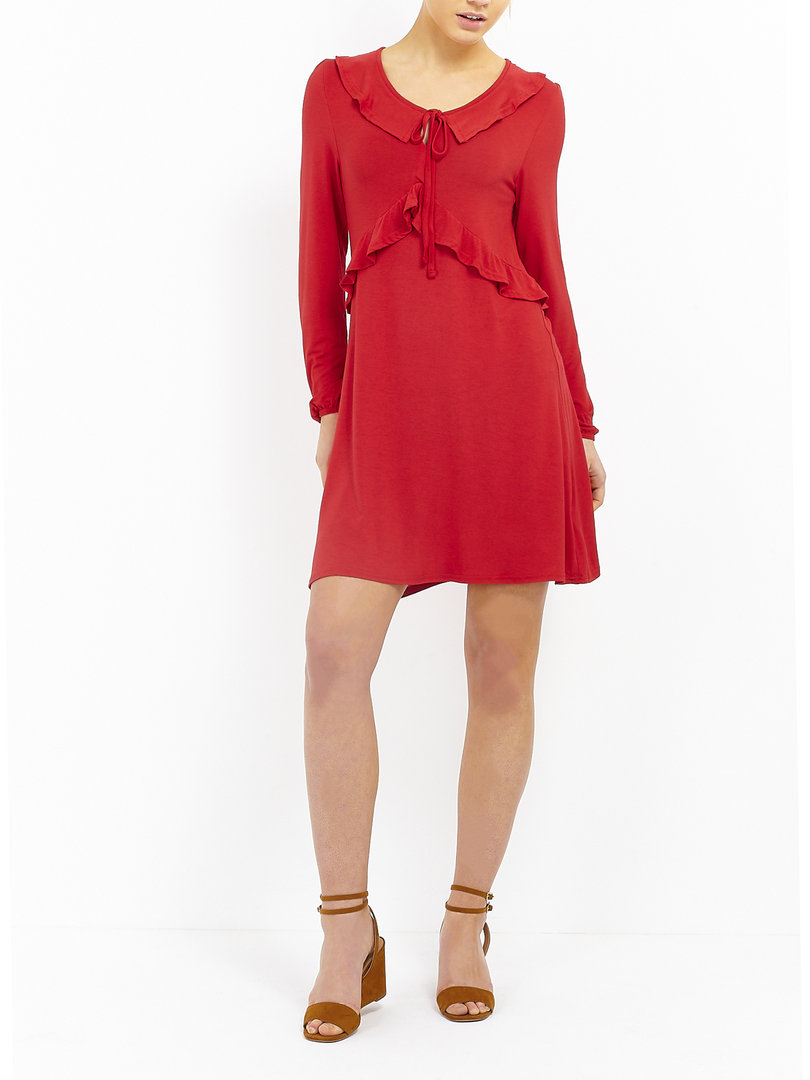Brave Soul London Red Dress Frill Detail Size S RRP £29.99 CLEARANCE XL £2.99 or 2 for £5